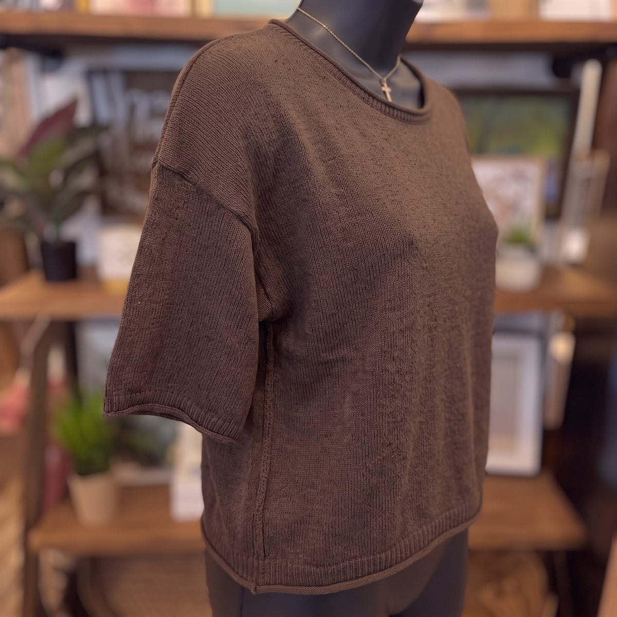 Raw Edge Knit Sweater | Chocolate Brown — Detail close-up