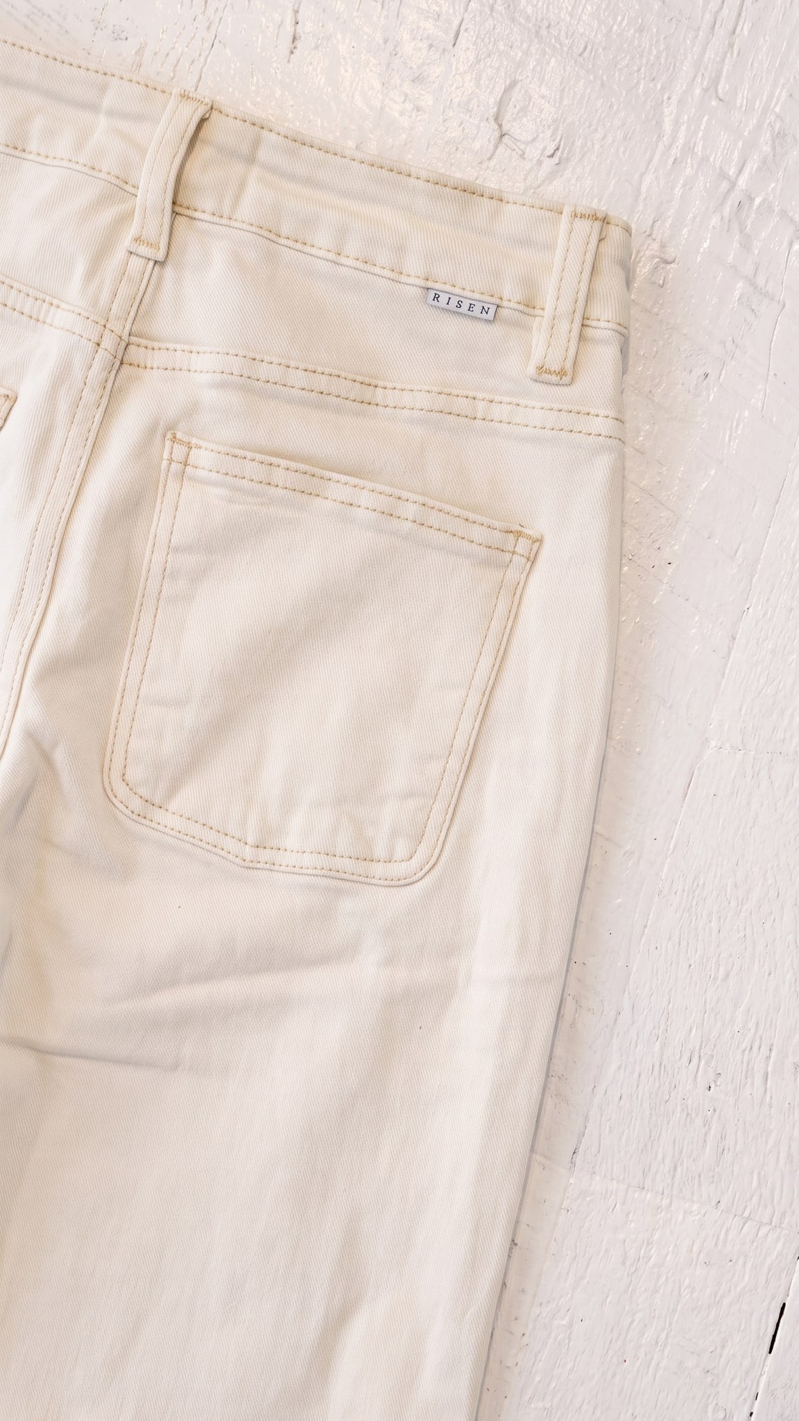 Risen Slouchy Ankle Baggy Pants | Ivory — Back pocket detail