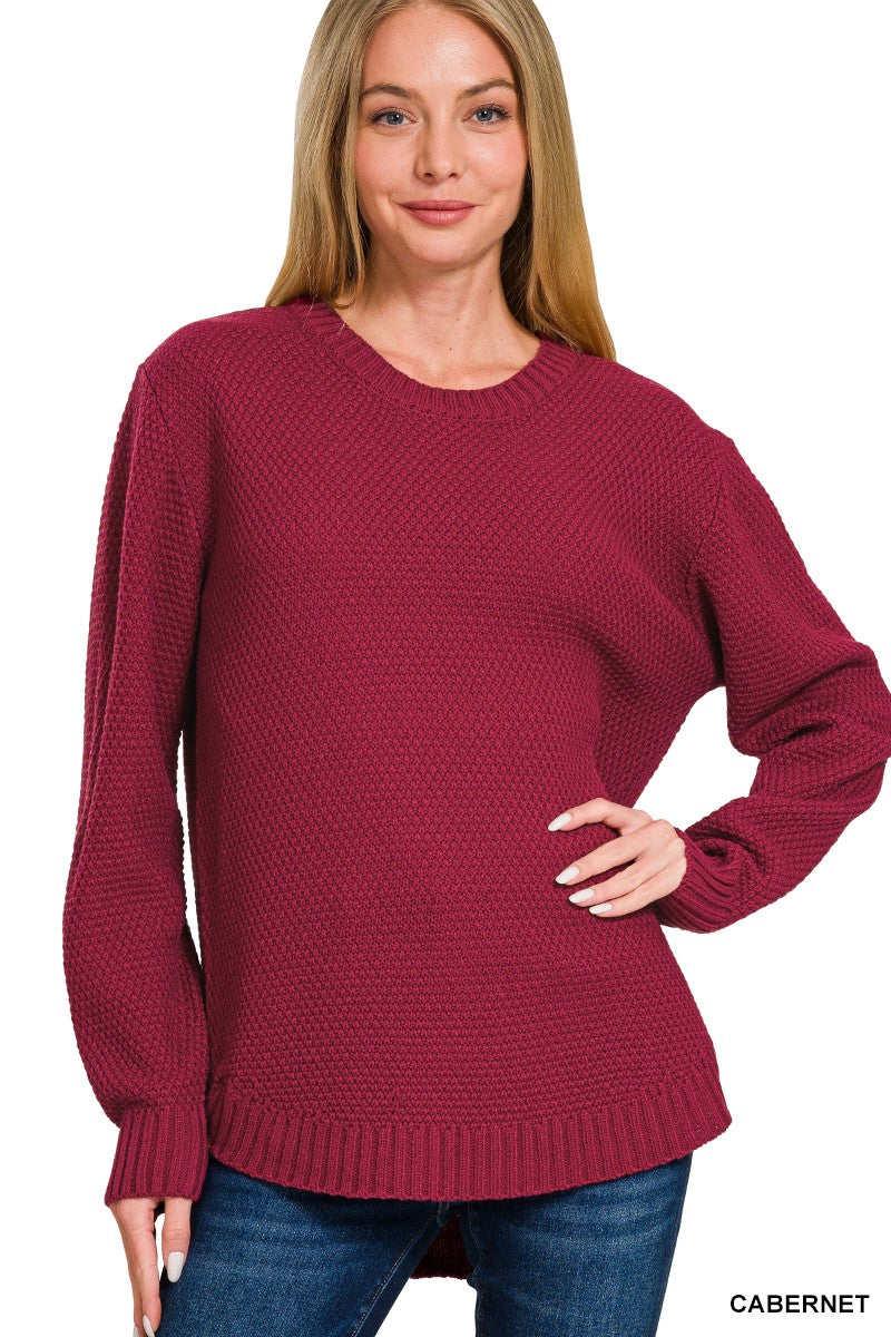 Round Neck Midweight Sweater in Cabernet