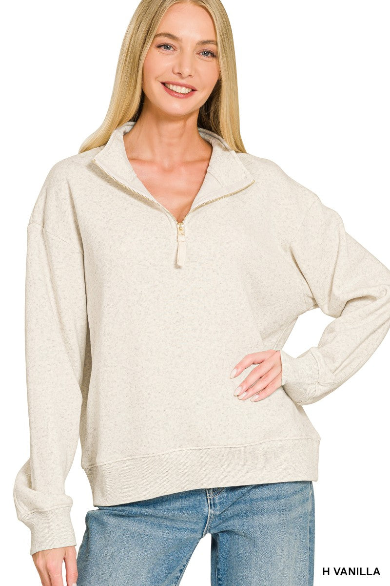 Fleece Half Zip Sweatshirt in Heather Vanilla