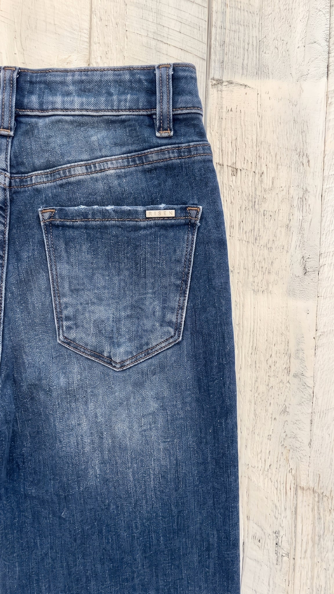 Risen High Rise Ankle Wide Jeans | Dark — Back pocket detail