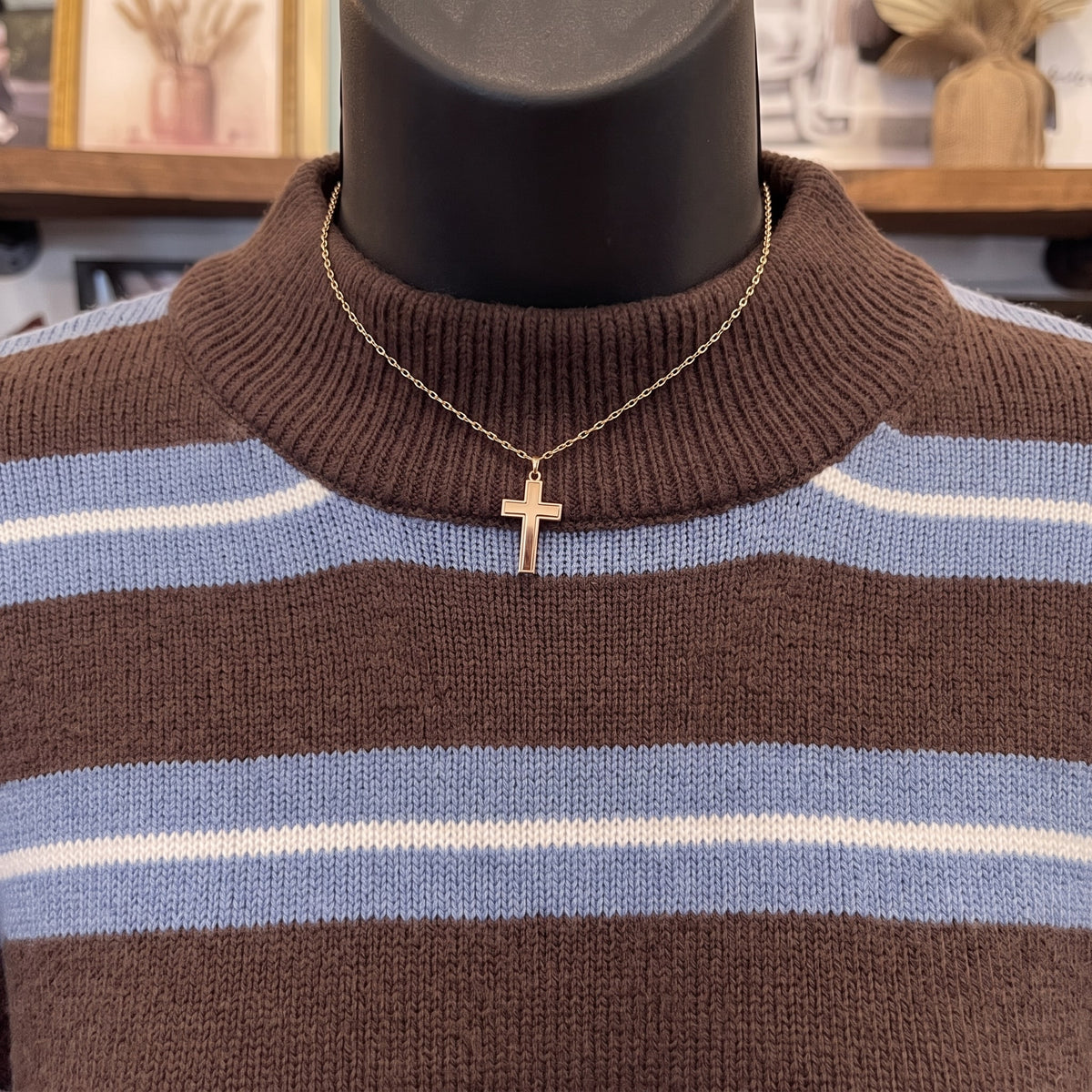 Striped Crew Neck Pullover | Brown Multi — Detail close-up
