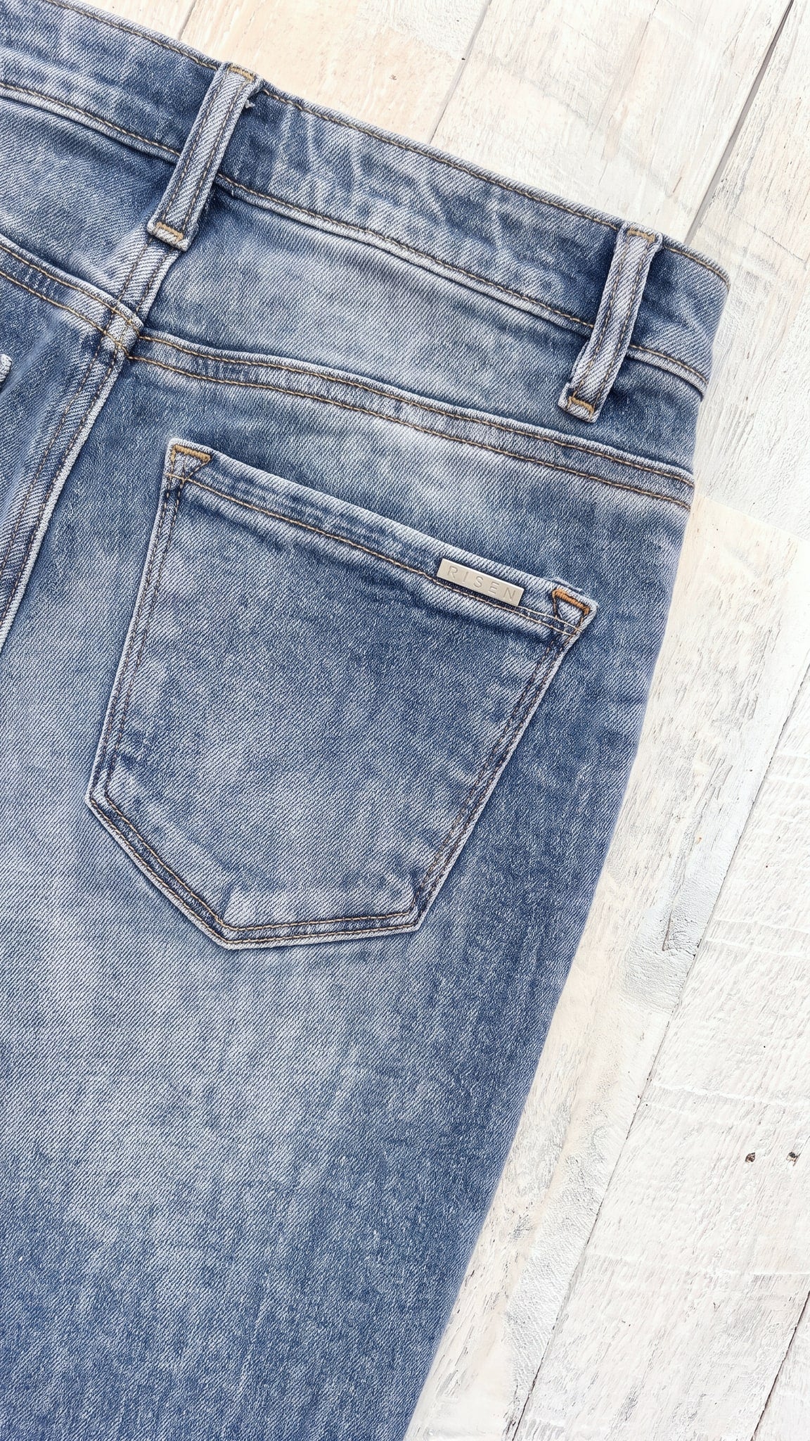 Risen High Rise Ankle Wide Cuffed Jeans | Medium — Back pocket detail