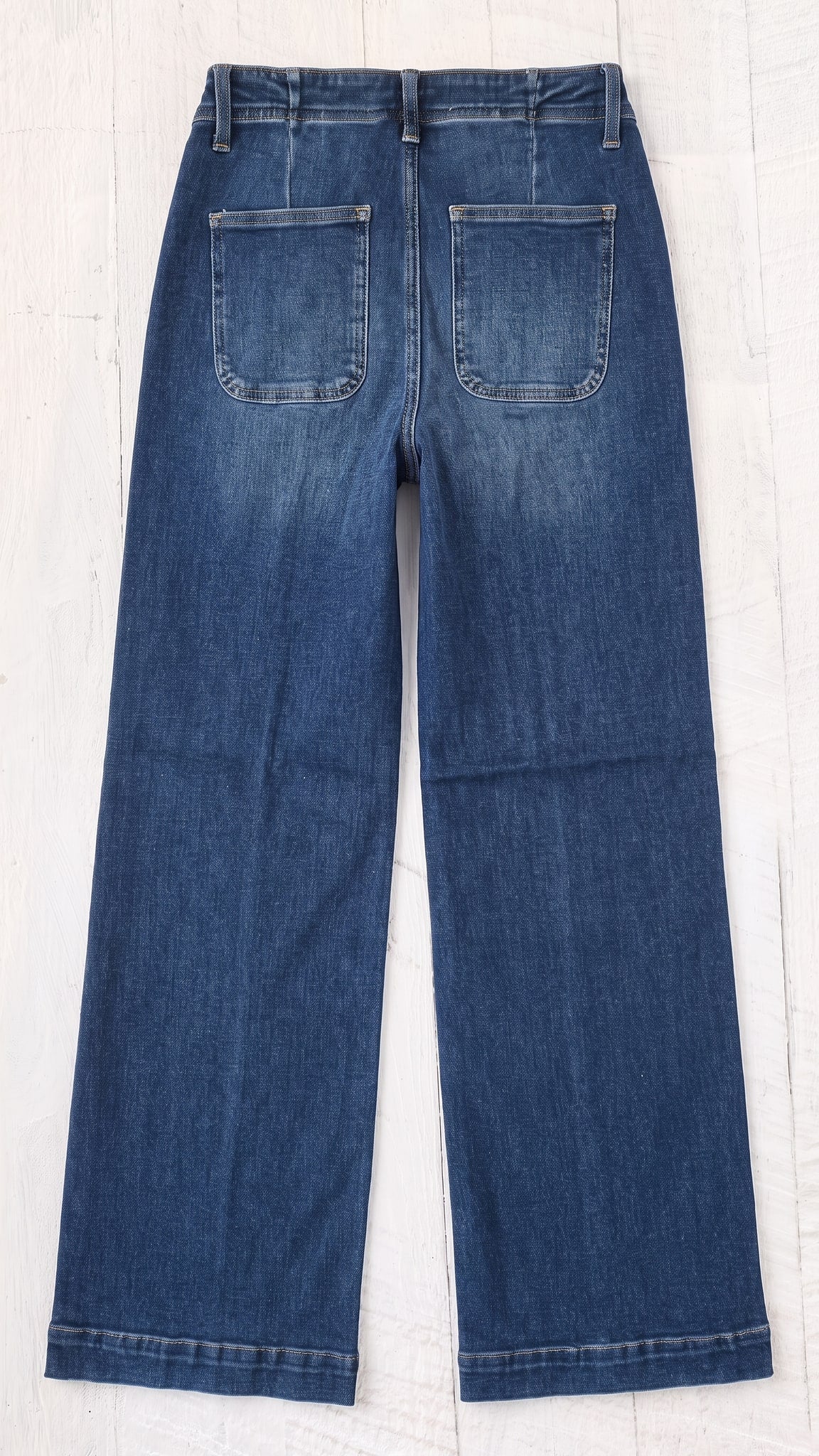 Risen Mid Rise Stretchy Wide Leg Jeans | Dark — Back view
