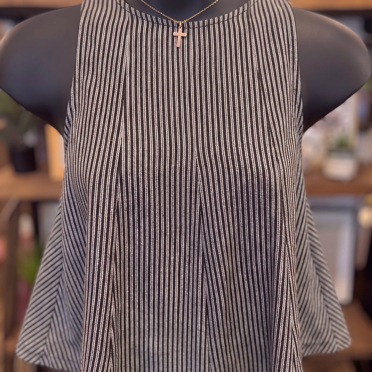 Striped Sleeveless Top | Ash Black — Detail close-up