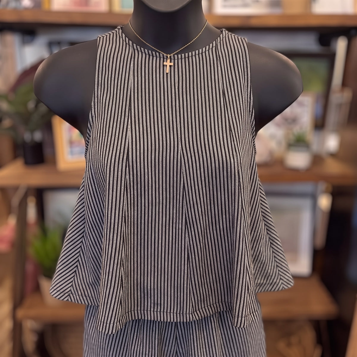 Striped Sleeveless Top | Ash Black — Front view