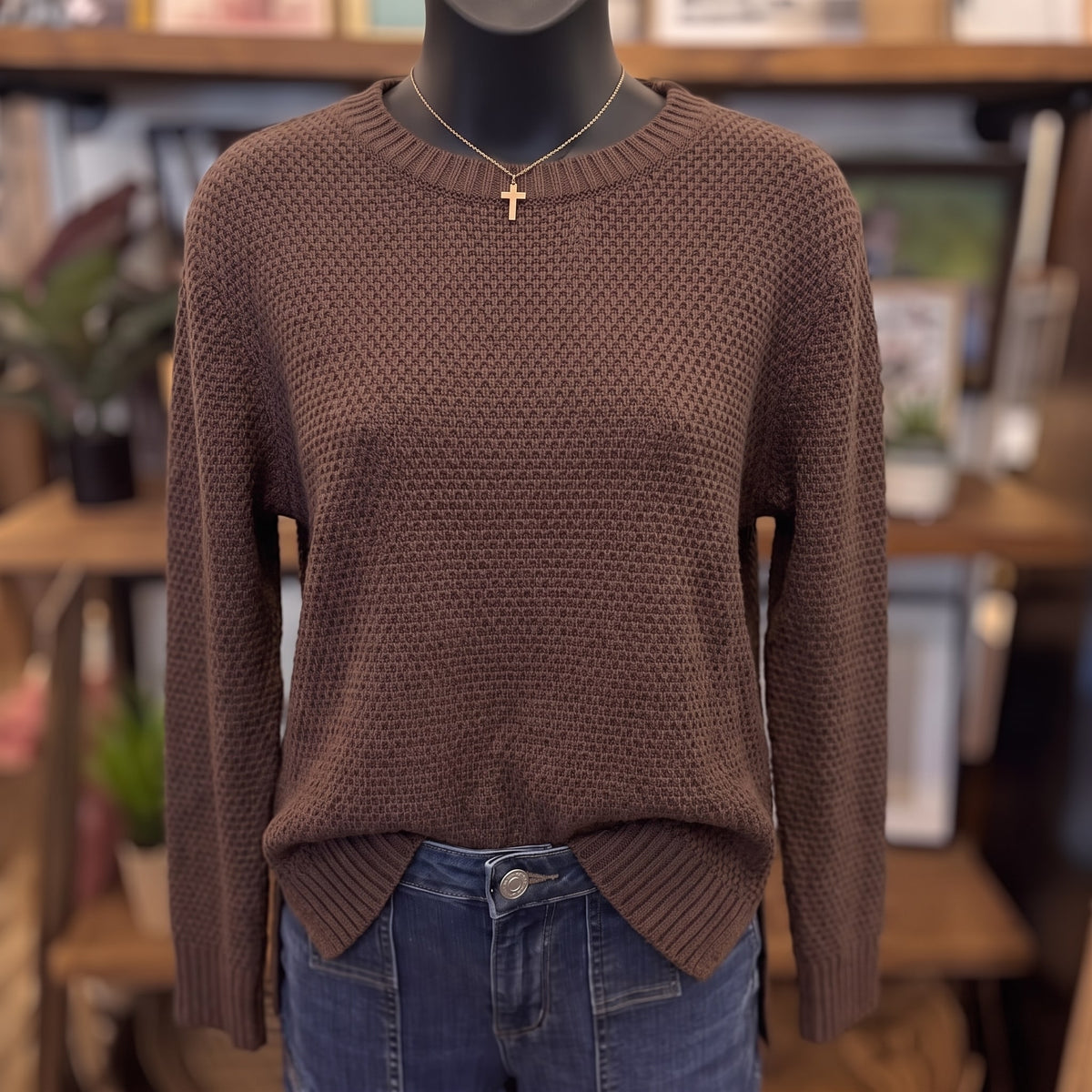 Round Neck Midweight Sweater | Mahogany — Front view