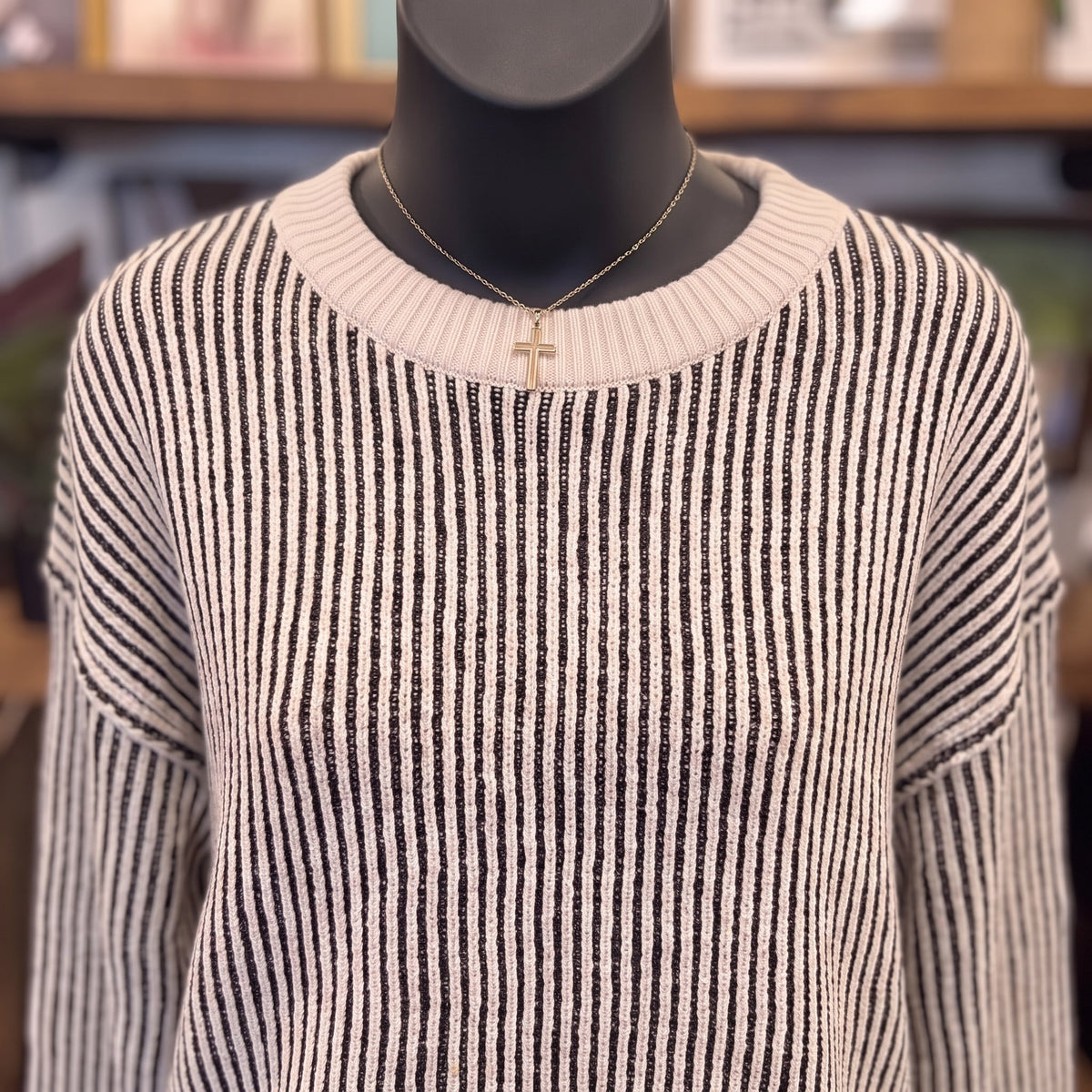 Two Tone Crewneck Sweater | Black — Detail close-up