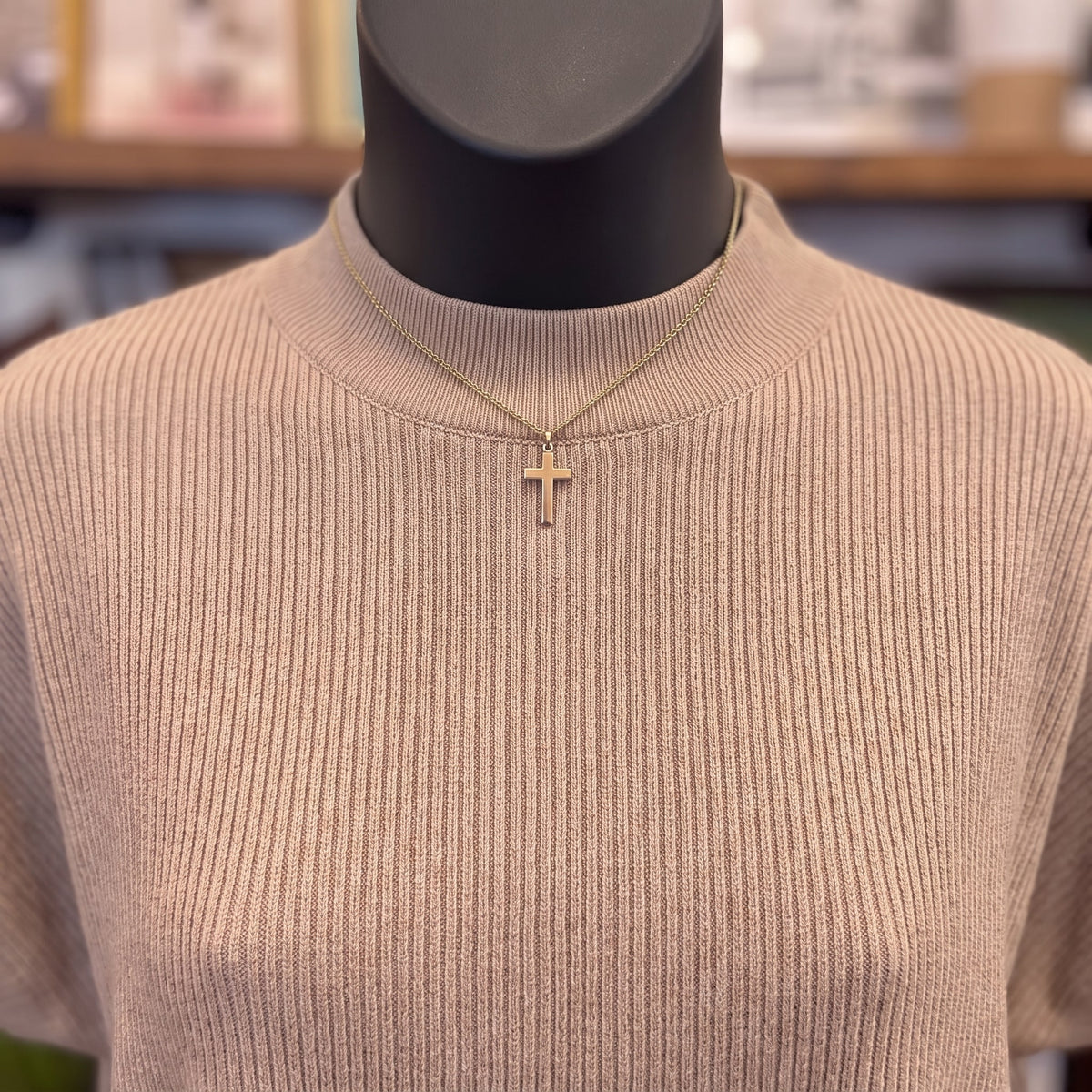 Mock Neck Short Sleeve Sweater | Ash Mocha — Detail close-up