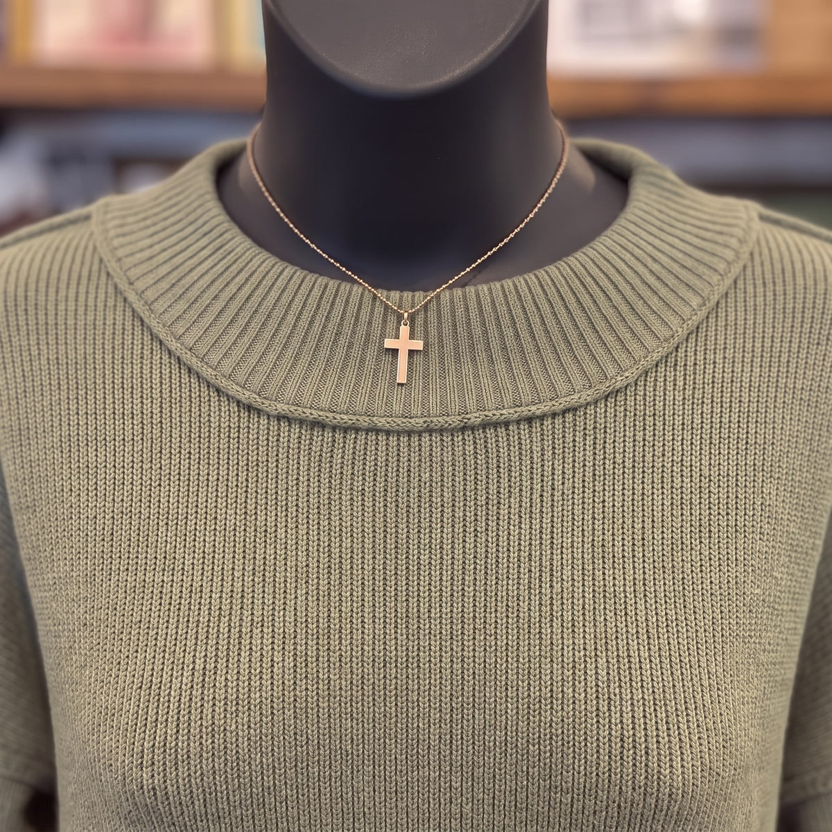 Wide Neck Drop Shoulder Sweater | Light Olive — Detail close-up