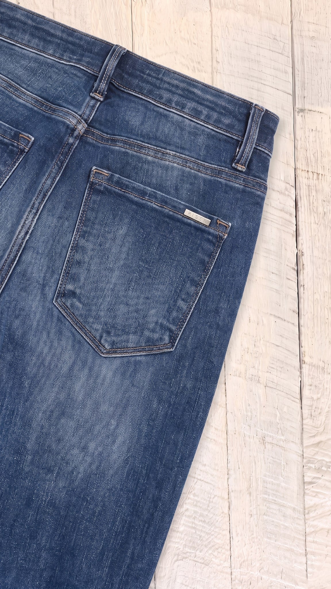 Risen Slouchy Crop Barrel Cuffed Jeans | Dark — Back pocket detail