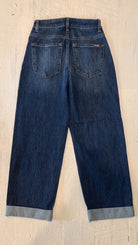 Risen 4-Way Stretch Slouchy Crop Barrel Cuffed Jeans | Dark — Back view