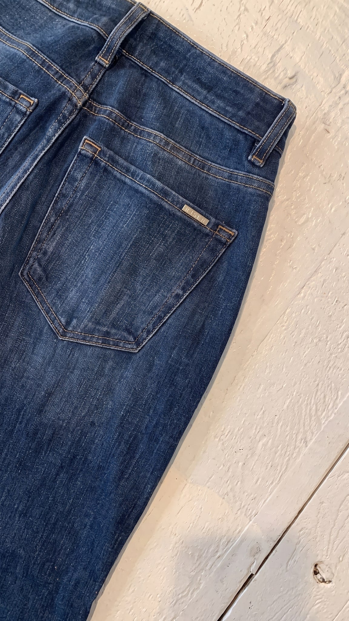 Risen 4-Way Stretch Slouchy Crop Barrel Cuffed Jeans | Dark — Back pocket detail