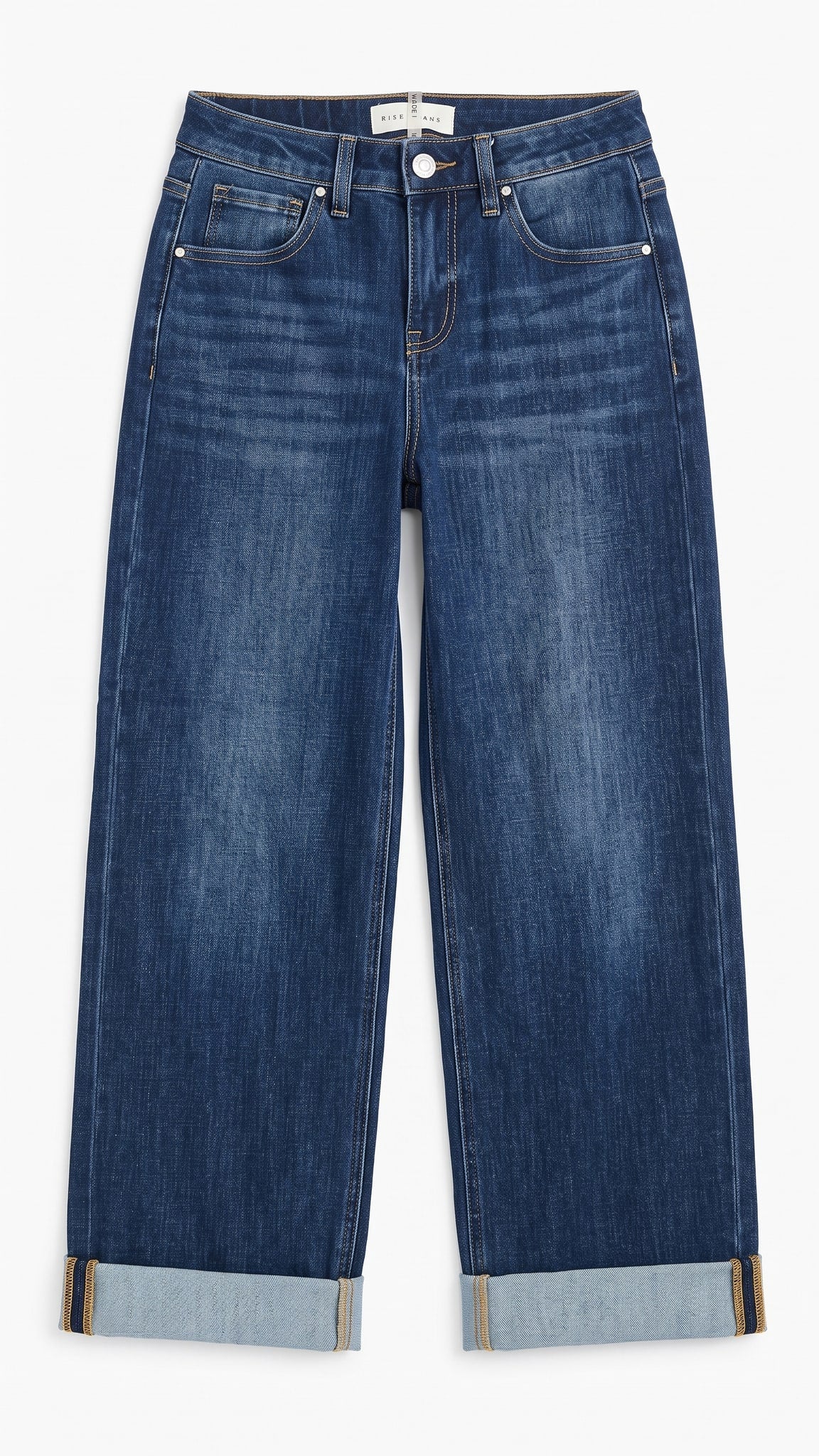 Risen 4-Way Stretch Slouchy Crop Barrel Cuffed Jeans | Dark — Front view
