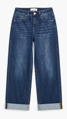 Risen 4-Way Stretch Slouchy Crop Barrel Cuffed Jeans | Dark — Front view