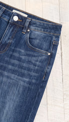 Risen 4-Way Stretch Slouchy Crop Barrel Cuffed Jeans | Dark — Front pocket detail