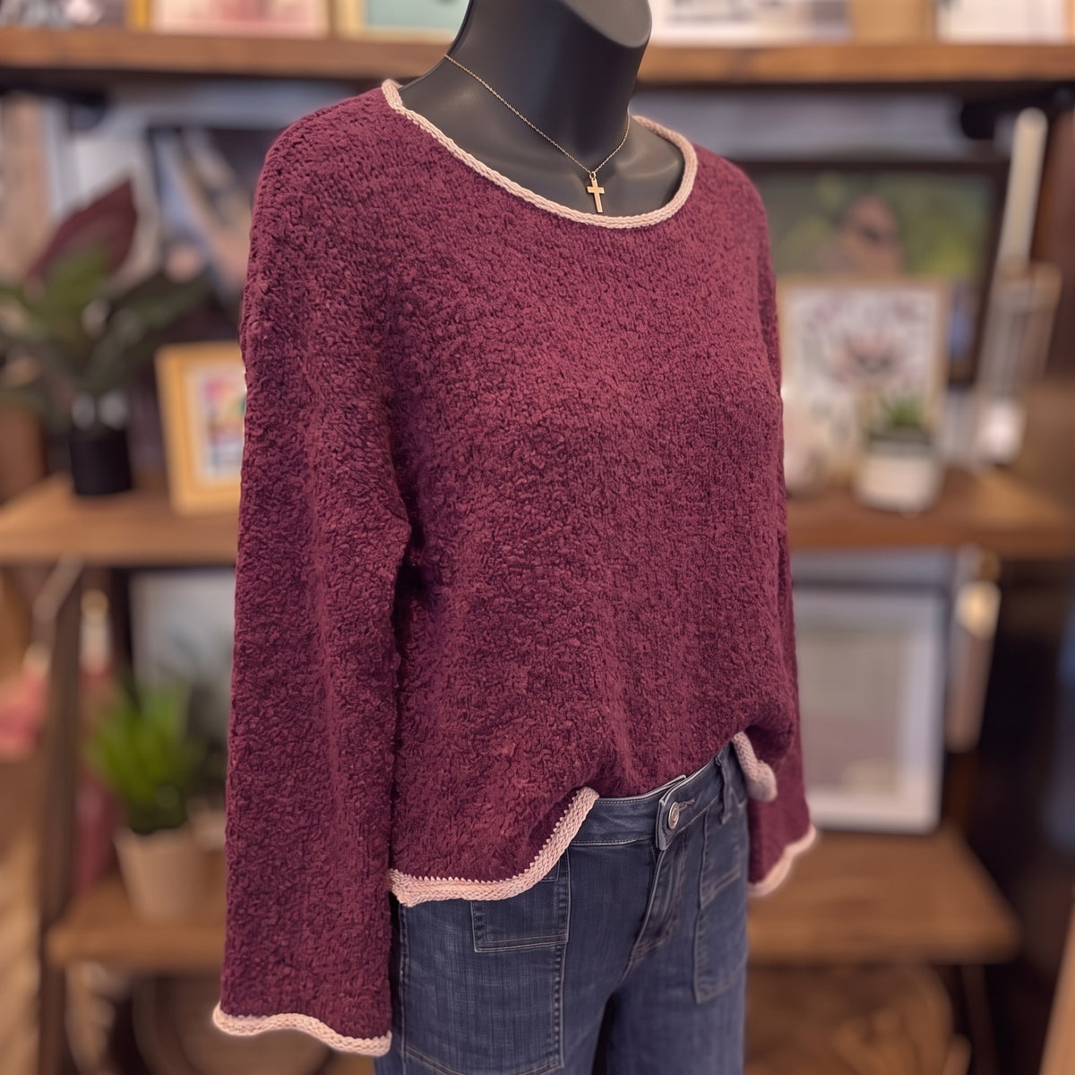 Boat Neck Sweater | Burgundy — Angled view