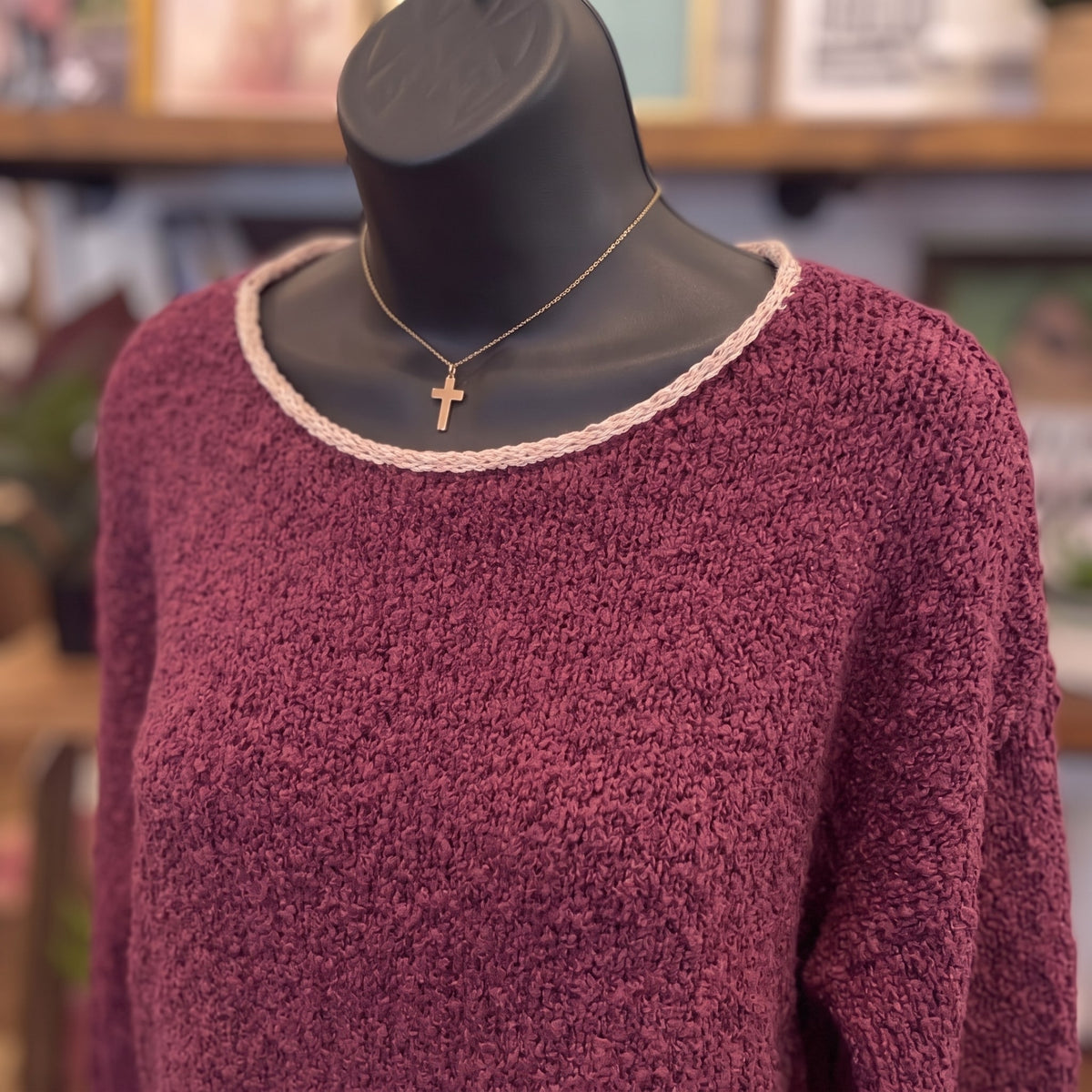 Boat Neck Sweater | Burgundy — Detail close-up