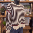 Stripe Raw Edge Knit Sweater | Ivory — Angled view