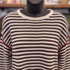 Stripe Raw Edge Knit Sweater | Ivory — Detail close-up