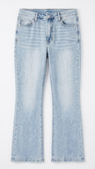High Waist Tummy Control Vintage Wash Side Slit Slim Boot — Front view