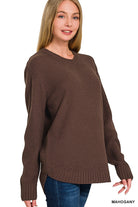 Round Neck Midweight Sweater in Mahogany