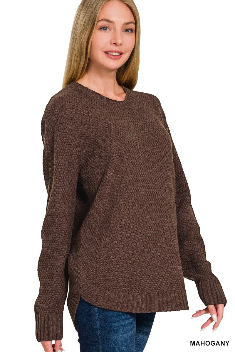 Round Neck Midweight Sweater in Mahogany