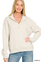 Fleece Half Zip Sweatshirt in Heather Vanilla