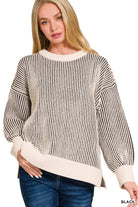 Two Tone Crewneck Sweater in Black
