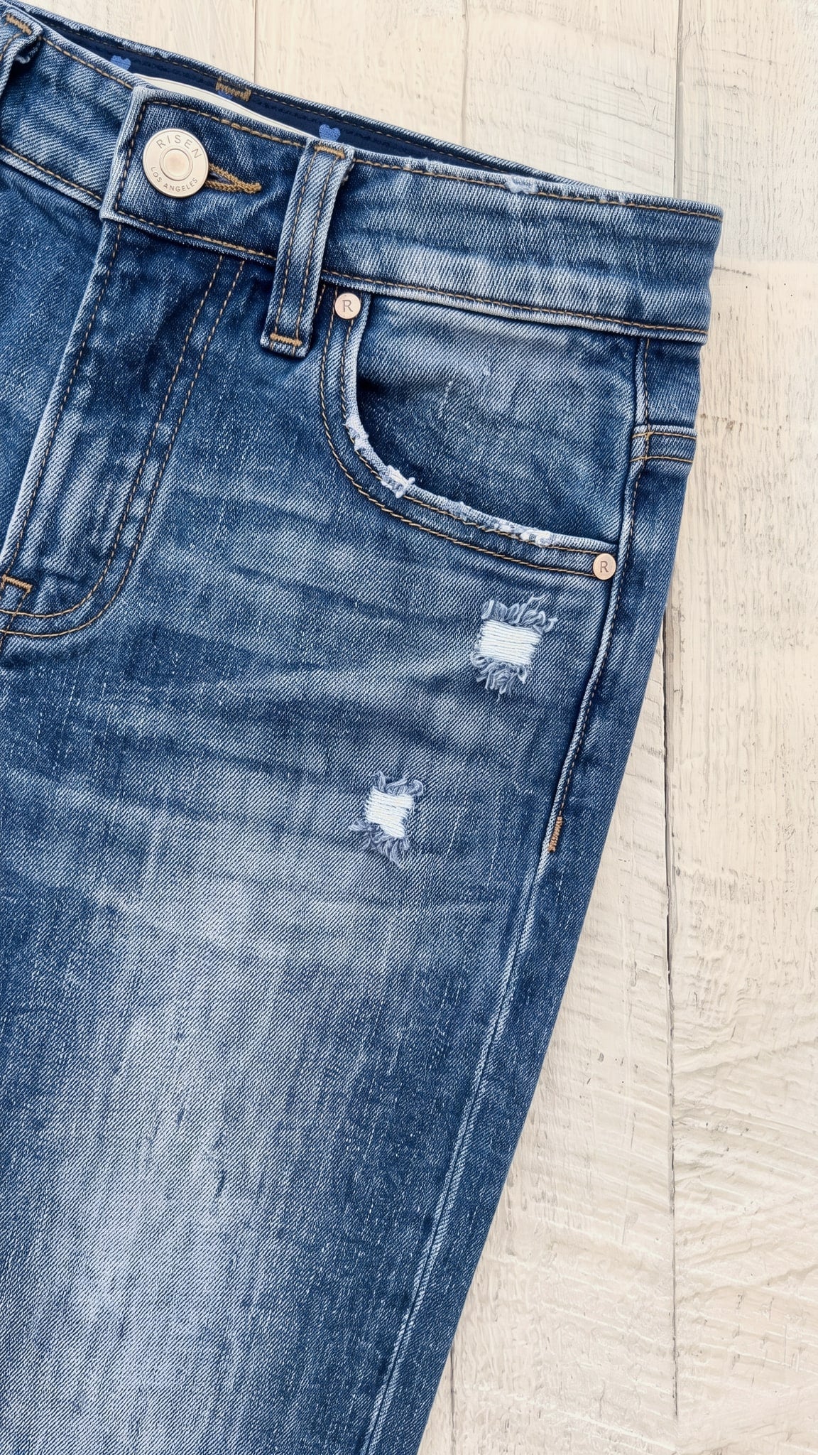 Risen High Rise Ankle Wide Jeans | Dark — Front pocket detail