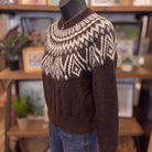 Fair Isle Yoke Knit Pullover | Dark Brown — Angled view