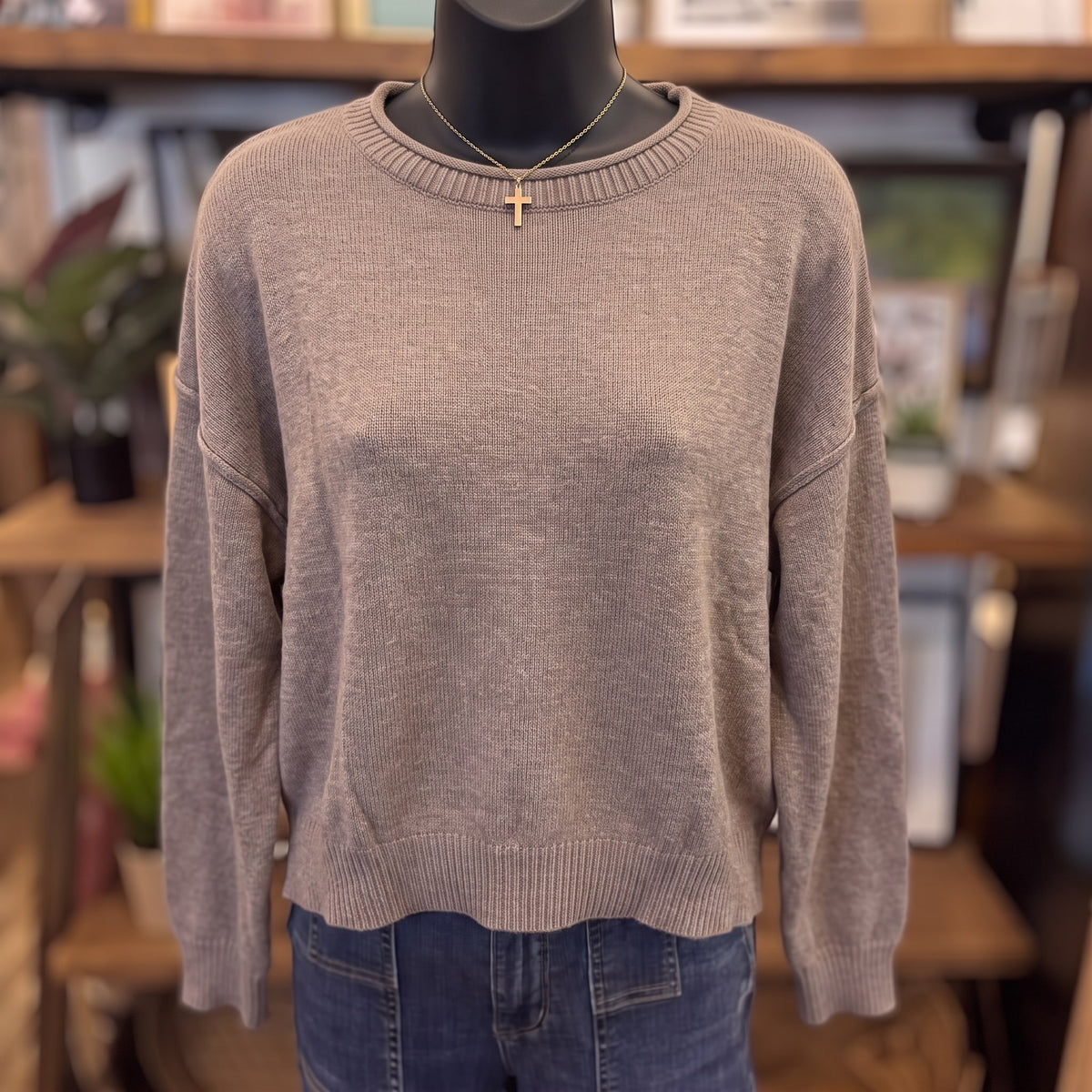 Boat Neck Relaxed Knit Sweater | Mocha — Front view