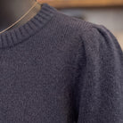 Puff Shoulder Cropped Sweater | Navy — Detail close-up
