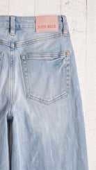 Judy Blue High Waisted Petite Retro Wide Leg with Curve Coin Pocket | Light — Back pocket detail