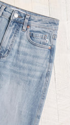 Judy Blue High Waisted Petite Retro Wide Leg with Curve Coin Pocket | Light — Front pocket detail
