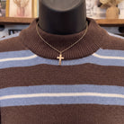 Striped Crew Neck Pullover | Brown Multi — Detail close-up