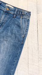 Risen Adjustable Waistband Slouchy Wide Pants with Pleats — Front pocket detail