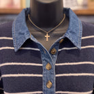 Everly Denim Collar Sweater | Navy — Detail close-up