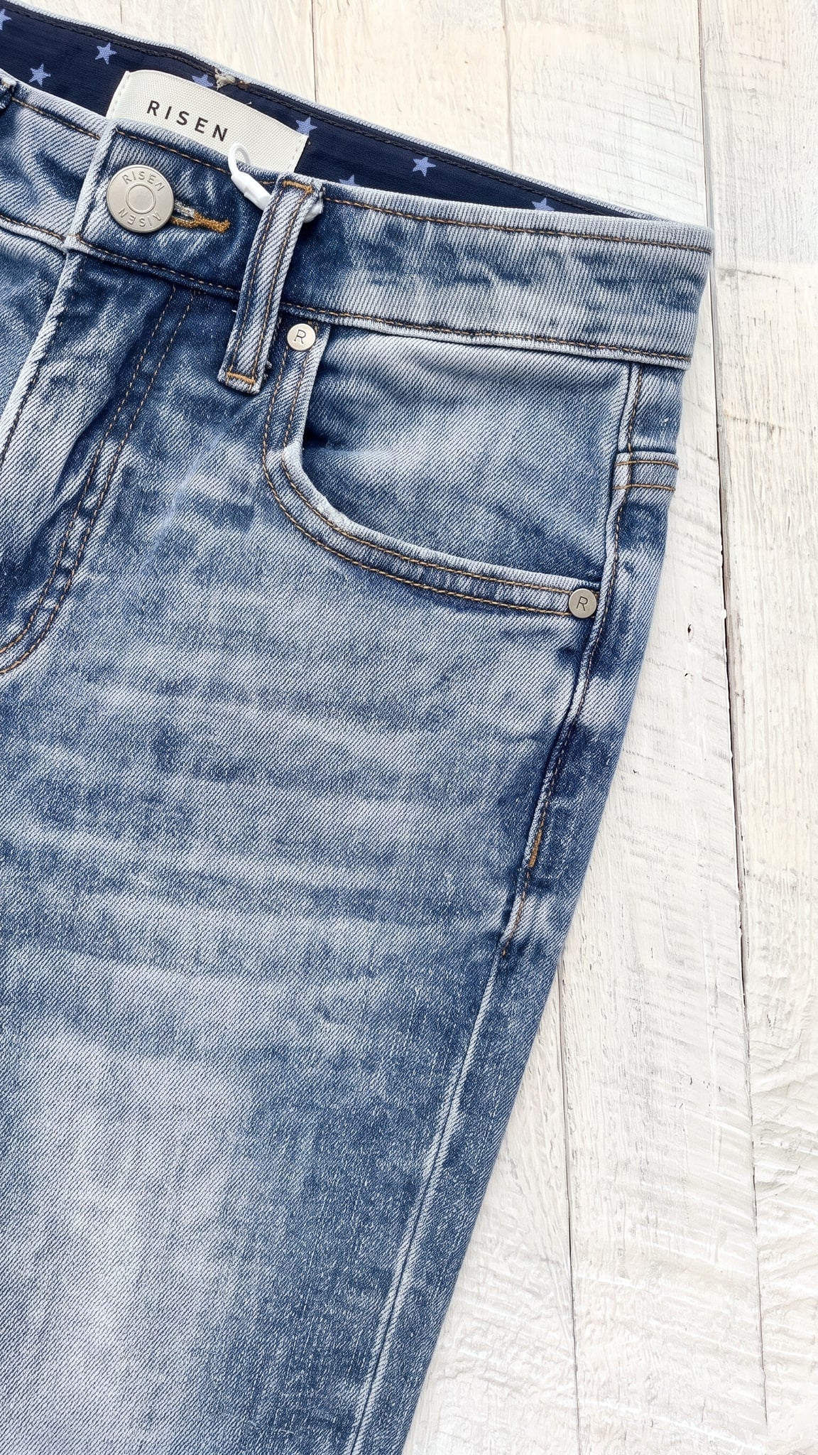 Risen High Rise Ankle Wide Cuffed Jeans | Medium — Front pocket detail