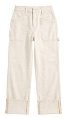 Risen High Rise Straight Turn Up Cuffed Patch Pocket Detail Pants — Front view