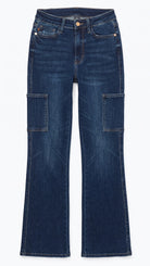Judy Blue High Waisted Cargo Bootcut Jeans | Dark Wash — Front view