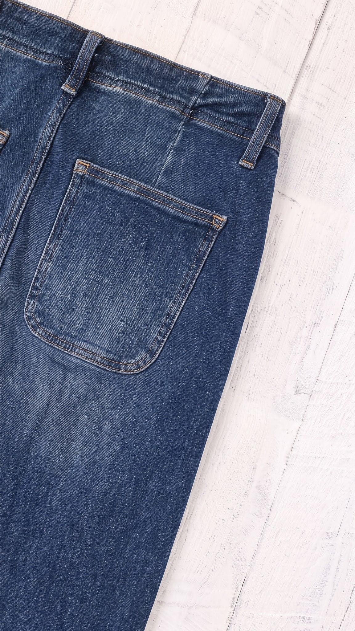 Risen Mid Rise Stretchy Wide Leg Jeans | Dark — Back pocket detail