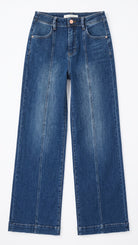 Risen Mid Rise Stretchy Wide Leg Jeans | Dark — Front view