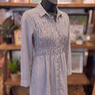 Striped Shirred Shirt Dress | Navy — Angled view