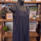 Adjustable Strap Flowy Jumper with Button Detail | Midnight — Angled view