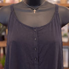 Adjustable Strap Flowy Jumper with Button Detail | Midnight — Detail close-up