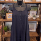 Adjustable Strap Flowy Jumper with Button Detail | Midnight — Front view