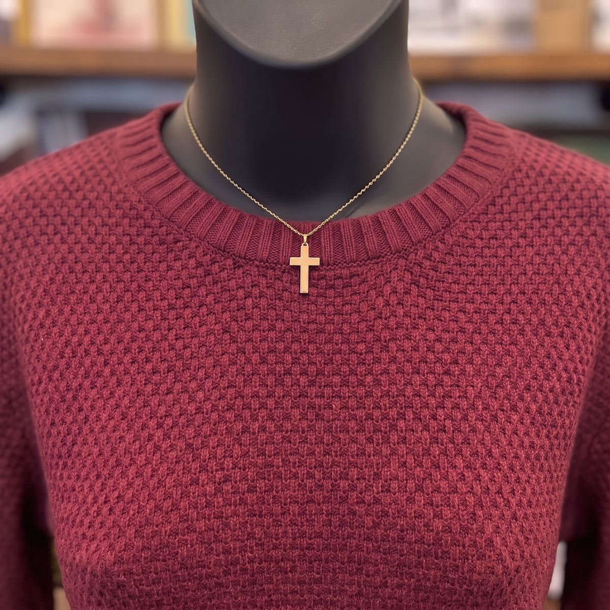 Round Neck Midweight Sweater | Cabernet — Detail close-up