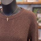 Round Neck Midweight Sweater | Mahogany — Detail close-up