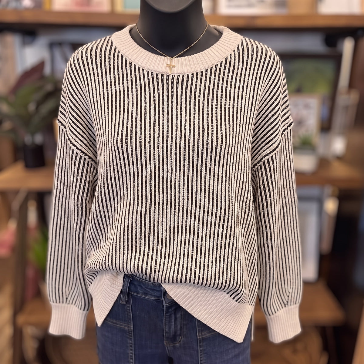 Two Tone Crewneck Sweater | Black — Front view